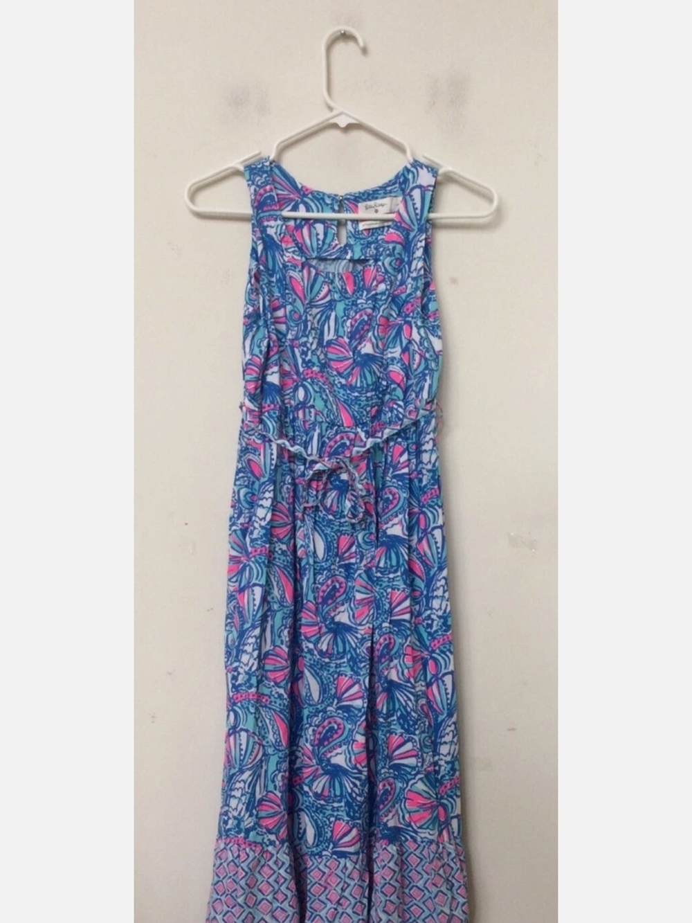 Lilly Pulitzer 20th Anniversary Blue Pink Girls Long Maxi Dress Size XL